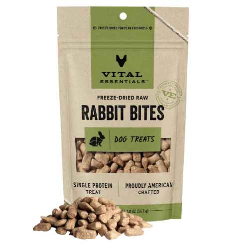ve rabbit bite 2oz front rabbit bites, vital essentials, treats, freeze dried, topper