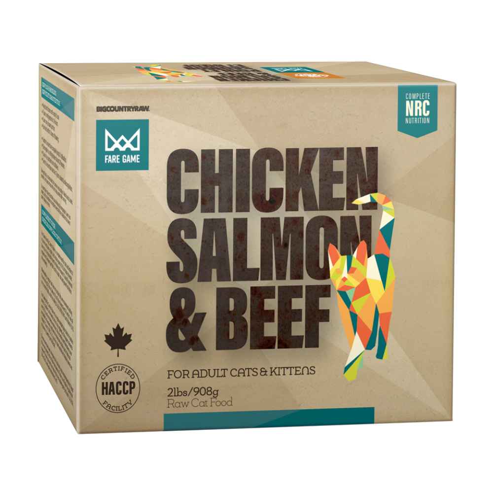 Big Country Raw Fare Game Chicken Salmon and Beef Fare game, big country raw, cat, cat formula, bcr