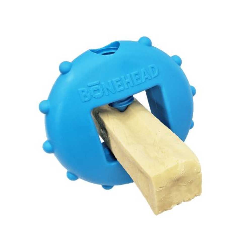 BoneHeadTreatHolderHimalayanDogChew Bonehead® is a dog toy that holds chews, keeps chews stable and easily accessible for your dog’s chewing enjoyment